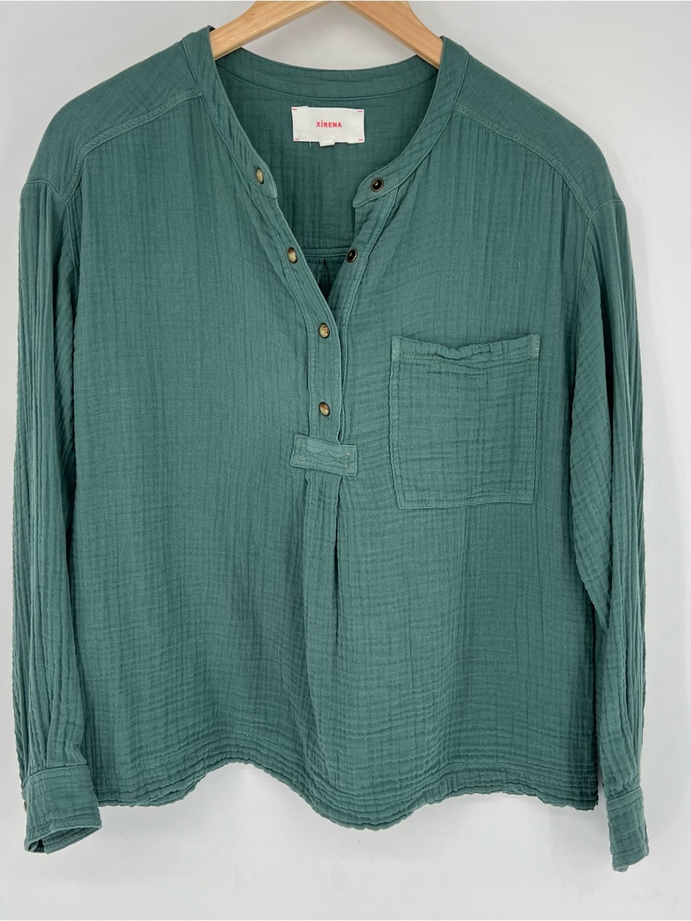 XiRENA Teal Gauze Henley Top